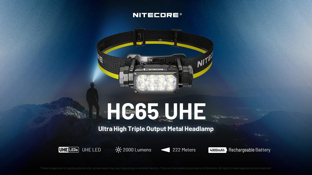 Nitecore HC65 UHE 2000 Lumen Heavy Duty Metal Headlamp, USB-C Rechargeable with White, Red, and Reading Lights Sticker for Camping, Hiking, Hunting, and Industrial Works