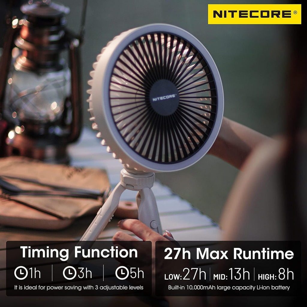 Nitecore NEF10 Multifunctional Portable Electric Fan with LED Ring Light, Flexible Ball Head Tripod, Brushless Motor 10000mAh Battery(Grey)